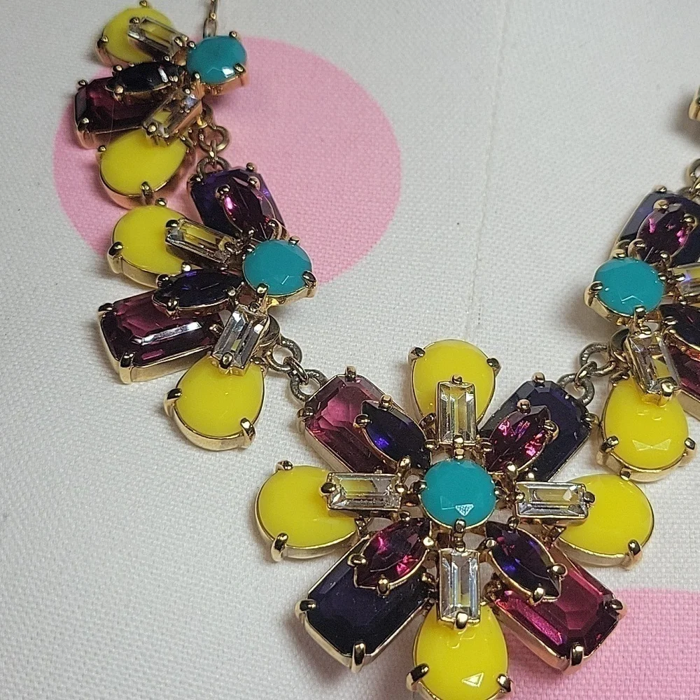 Kate Spade Kladiscope Jeweled Rhinestone Flower Statement Gold Necklace Bib